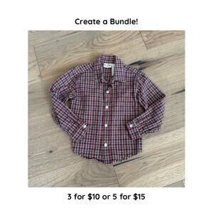BT Kids Boys Red and Navy Plaid Cotton Button Up Long Sleeve Shirt Size 6